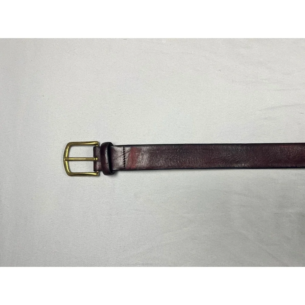 Italian Full Grain Leather Belt Burgundy Brass Buckle Size 42/105 Mens Warehouse